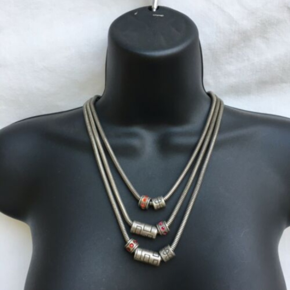CHICOS Pewter 3-Strand Necklace Floating Charms